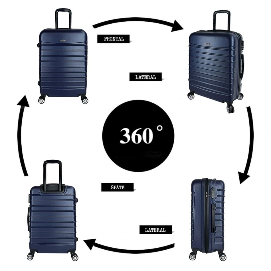 Troler Mare, Quasar & Co.®, Model Compatible Air, 4 roti 360 grade, cifru, maner telescopic, ABS, 77 x 52 x 31 cm, bleumarin - Image 6
